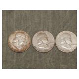 3 Franklin SILVER Half Dollars