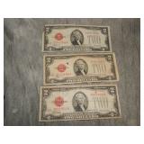 3 1928 $2 Red Seal Notes