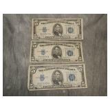 3 1934 $5 SILVER Certificates
