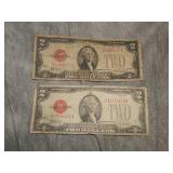 Pair of 1928 $2 Red Seal Notes