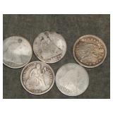 5 Liberty Seated Dimes
