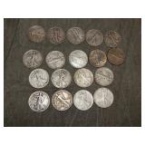 18 Walking Liberty SILVER Half Dollars