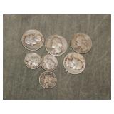 4 Quarters, 3 Merc Dimes all 90% Silver