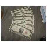 7 Consecutive Serial # $2 1963 Red Seal Notes