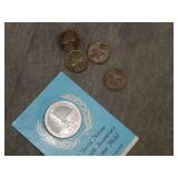 Sterling Silver medallion & 4 Silver War nickels