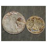 1934 D Peace Dollar and a Half Dollar