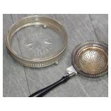 Sterling rimmed wine coaster & Sterling tea sieve