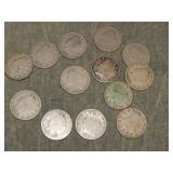 13 V Nickels incl. 2 1896's uncommon coins