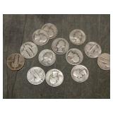 13 90% SILVER Quarters various