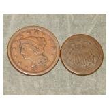 1848 Large Cent NICE an 1864 2 Cent