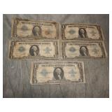(5) 1923 $1 SILVER Certificates LARGE SIZE !!!