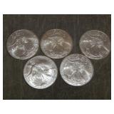 5 American Eagle .999 SILVER Troy Ounce Coins