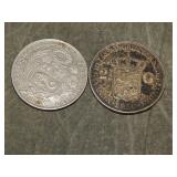 Two Large sz Vintage Foreign Coins 1.6 Troy ounces