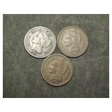 1865, 1868, 1870 3 Cent Nickels