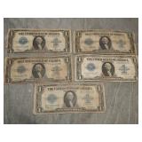 5 Horse Blanket 1923 $1 SILVER Certificates