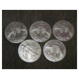 5 American Eagle .999 SILVER Troy Ounce Coins