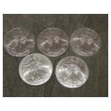 5 American Eagle .999 SILVER Troy Ounce Coins