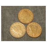 3 Racketeer Nickels 1883 V (gold plated)