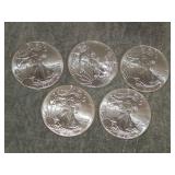5 American Eagle .999 Troy Ounce SILVER coins