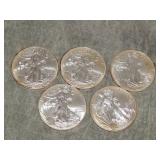 5 American Eagle .999 Troy Ounce SILVER coins