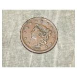 1838 Large Cent in VF+ to me U Grade