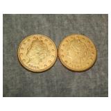 Pair of 1883 Racketeer V Nickels (gold plated)