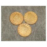 3 Racketeers Nickels 1883 V Gold Plated