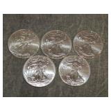 5 American Eagle .999 Troy Ounce SILVER coins