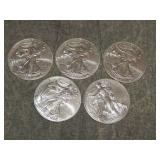 5 American Eagle .999 Troy Ounce SILVER coins