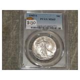 1945 S Walking LIberty Half Dollar PCGS MS65