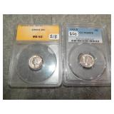Mercury Dimes 43 D MS65FSB & 44 S MS63