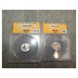 ANACS Mercury Dimes 1937 D MS62FSB & 43 D MS65FSB