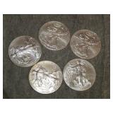 5 American Eagle .999 Troy Ounce SILVER coins