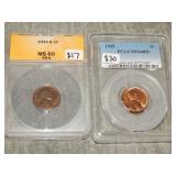 Lincoln Cents 1932 d MS60 & 1935 P MS64RD