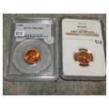 Lincoln Cents 1955 P MS65RD & 1956 D MS66RD