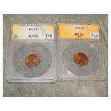 Lincoln Cents 1927 P AU58 & 1926 P MS64RB