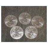5 American Eagle .999 Troy Ounce SILVER coins