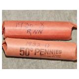 1932 S & 1932 D Circulated Rolls of 50 Cents
