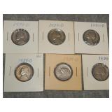 6 1939 D Jefferson Nickels XF to me U Grade