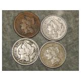 1865, 66, 74, 76 Three Cent Nickels