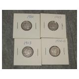 4 Better Quality Barber Dimes 1900, 07, 13, 14 D