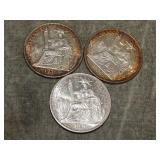 3 SILVER French Indochin SILVER  50 Centimes UNC!!