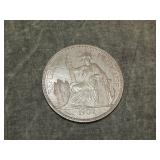 1907 A French Indochina 90% SILVER Piastre Large