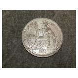 1887 A French Indochina 90% SILVER Piastre Large