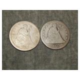 1857 P & 1877 CC Silver Seated Quarters