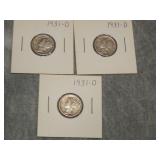(3) 1931 D Mercury SILVER Dimes NICE better date