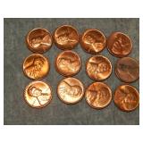 12 UNCIRCULATE 1951 P Lincoln Cents (tarnish on 1)