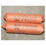 1918 S & 1919 S Circulated Cent Rolls of 50