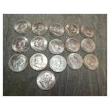 16 Franklin Half Dollars 1949-54 all UNC !!!!