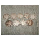 9 Barber SILVER Half Dollars